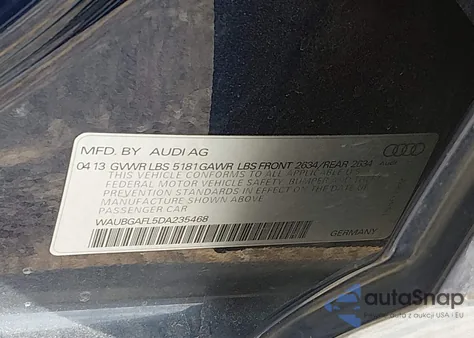 2013 Audi S4 3.0T Premium Plus z USA, uszkodzony, nr VIN WAUBGAFL5DA235468